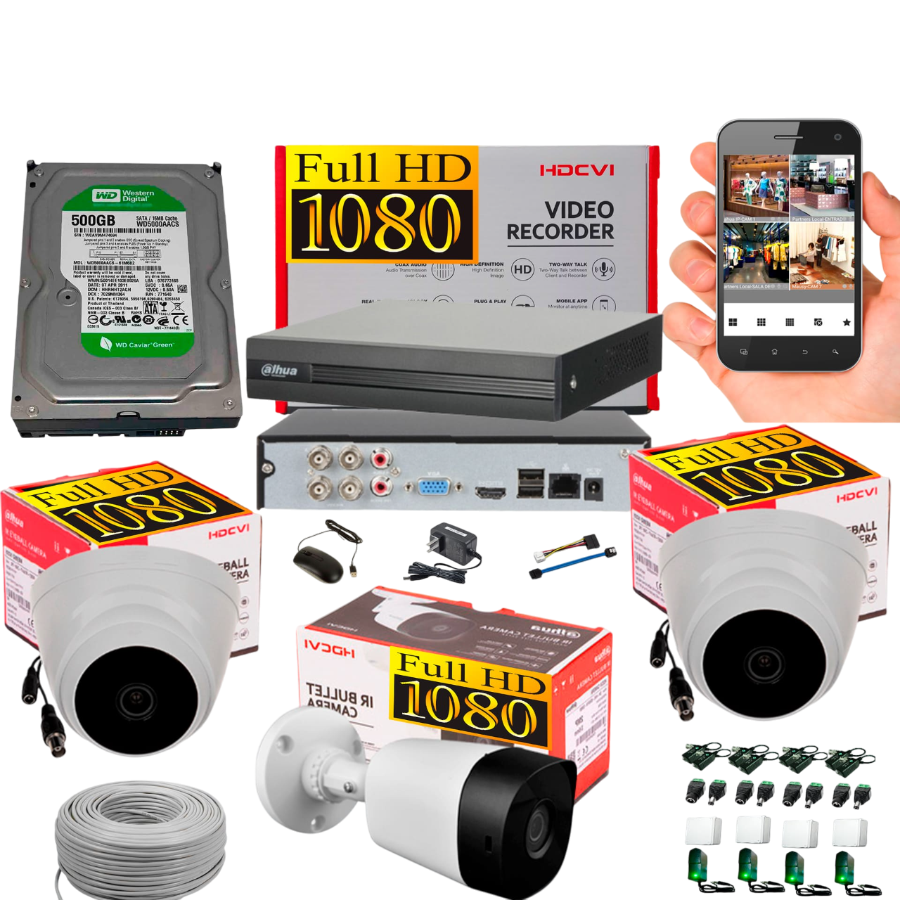 Kit de Camaras de Seguridad Dahua DVR 4CH + 3 Camaras 1080P + Disco duro 1TB